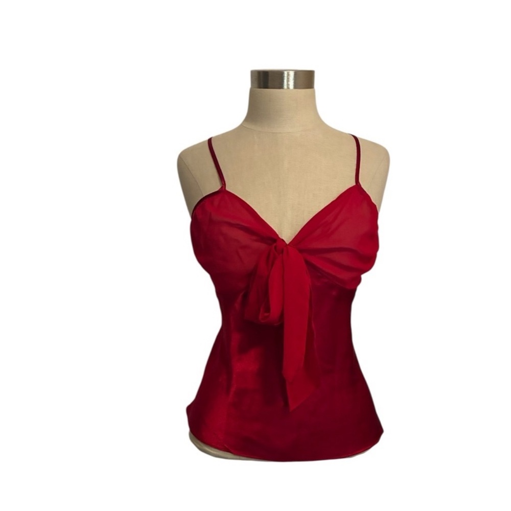 Joyspun Y2K Red Mesh Satin Camisole Top With Bow Detail And Adjustable Straps